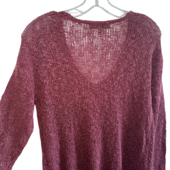 Ye Mak Burgundy V-Neck Sweater Lightweight Pullover Summer Open Knit Sz Small - Picture 4 of 8